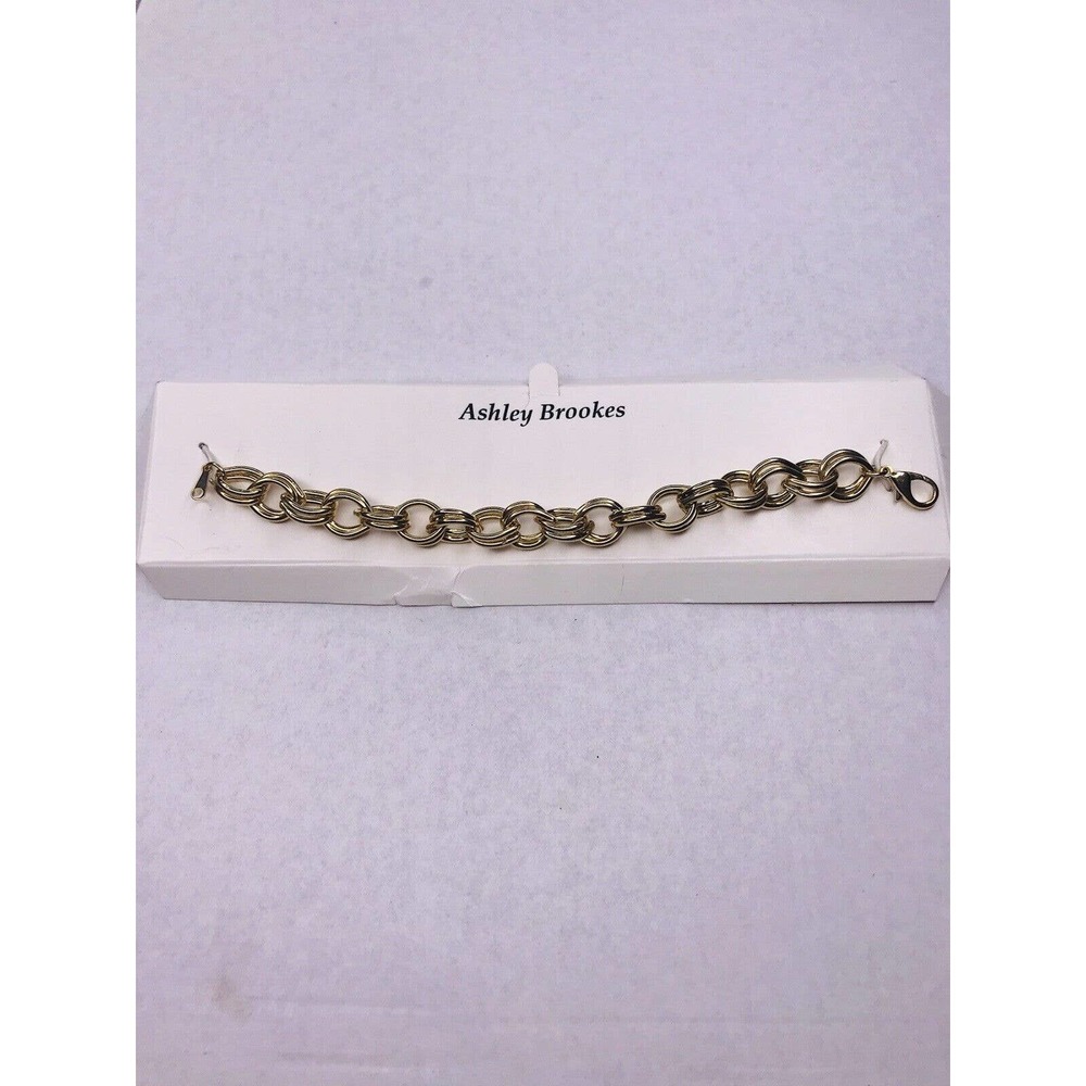Ashley Brookes Gold Tone Link Bracelet 7" Round Double Links New
